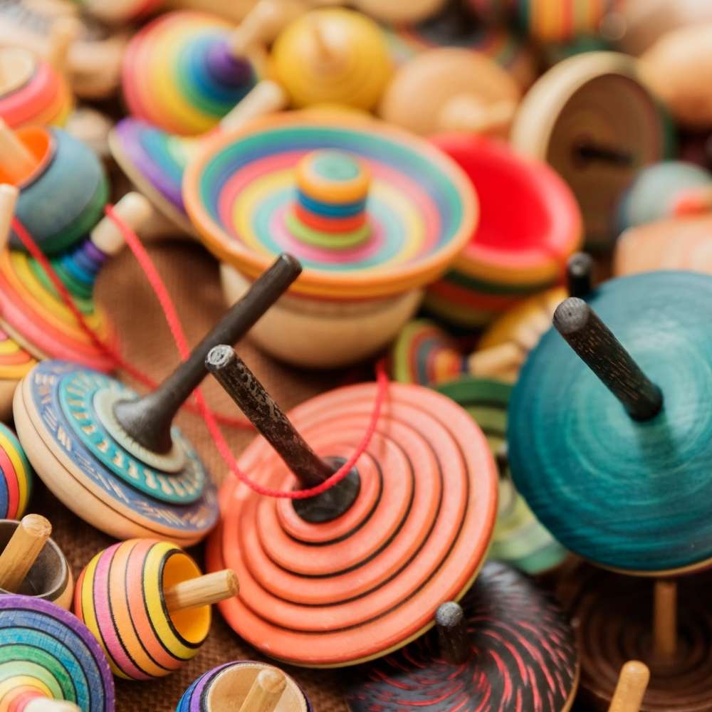 Bright native spinning tops